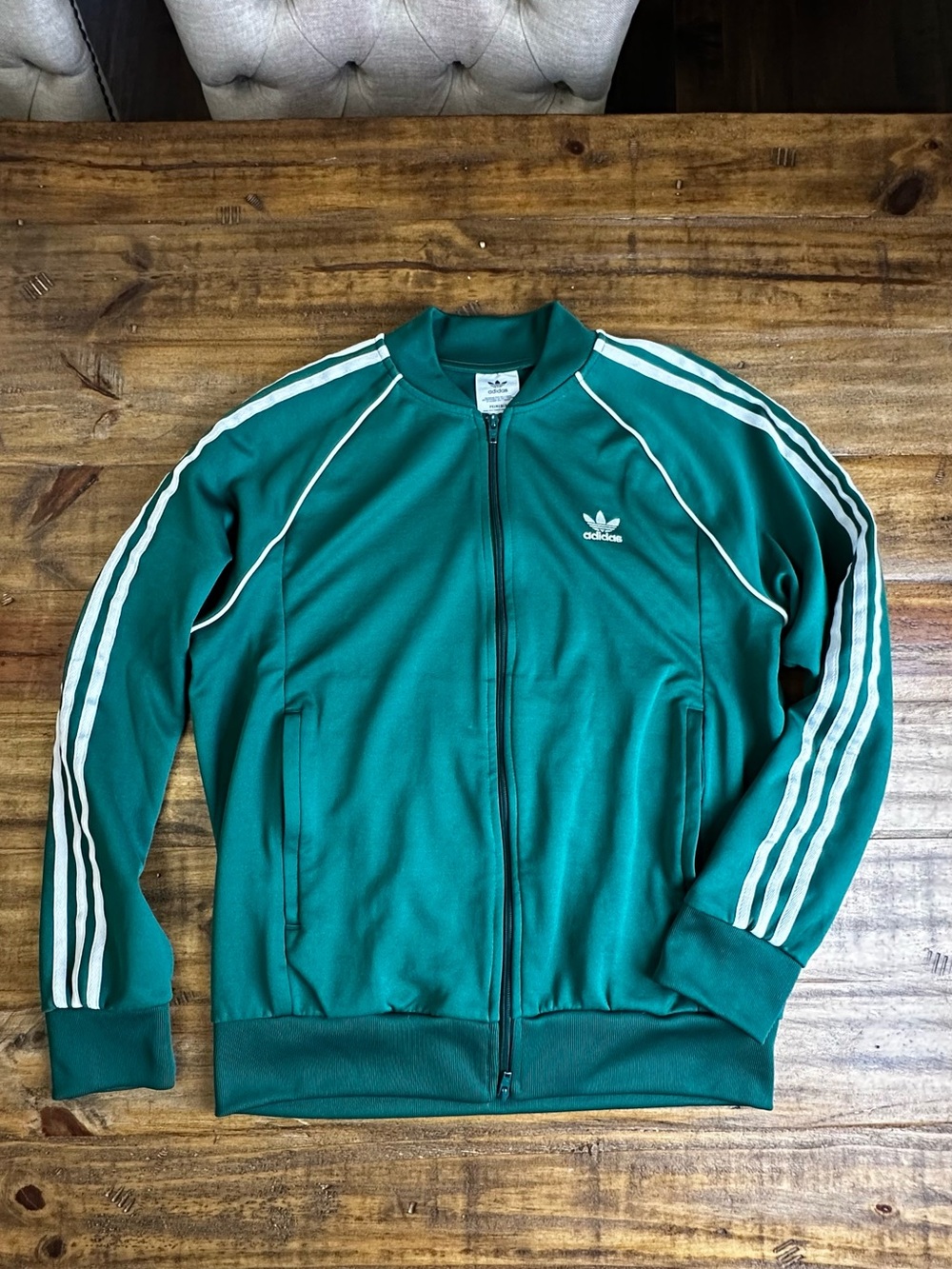 adidas Teal Green Track Bomber Jacket with White Stripes